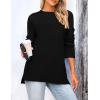 imagePRETTYGARDEN Womens Knit Fall Sweaters Long Sleeve Pullover Crewneck Split Hem Oversized Tunic Sweater Tops Winter ClothingBlack