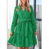 imagePRETTYGARDEN Womens Long Sleeve Spring Dress 2025 Casual Fall V Neck A Line Hollow Out Eyelet Wedding Guest Short Dresses