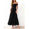 imagePRETTYGARDEN Womens Off Shoulder Maxi Summer Dresses 2026 Elegant Mesh Aline Swing Ruched Flowy Cocktail Wedding Guest DressBlack