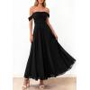 imagePRETTYGARDEN Womens Off Shoulder Maxi Summer Dresses 2026 Elegant Mesh Aline Swing Ruched Flowy Cocktail Wedding Guest DressBlack