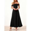 imagePRETTYGARDEN Womens Off Shoulder Maxi Summer Dresses 2026 Elegant Mesh Aline Swing Ruched Flowy Cocktail Wedding Guest DressBlack