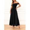 imagePRETTYGARDEN Womens Off Shoulder Maxi Summer Dresses 2026 Elegant Mesh Aline Swing Ruched Flowy Cocktail Wedding Guest DressBlack