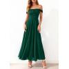 imagePRETTYGARDEN Womens Off Shoulder Maxi Summer Dresses 2026 Elegant Mesh Aline Swing Ruched Flowy Cocktail Wedding Guest DressDark Green