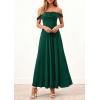 imagePRETTYGARDEN Womens Off Shoulder Maxi Summer Dresses 2026 Elegant Mesh Aline Swing Ruched Flowy Cocktail Wedding Guest DressDark Green
