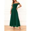 imagePRETTYGARDEN Womens Off Shoulder Maxi Summer Dresses 2026 Elegant Mesh Aline Swing Ruched Flowy Cocktail Wedding Guest DressDark Green