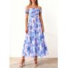 imagePRETTYGARDEN Womens Off Shoulder Maxi Summer Dresses 2026 Elegant Mesh Aline Swing Ruched Flowy Cocktail Wedding Guest DressFloral Blue Pink