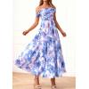 imagePRETTYGARDEN Womens Off Shoulder Maxi Summer Dresses 2026 Elegant Mesh Aline Swing Ruched Flowy Cocktail Wedding Guest DressFloral Blue Pink