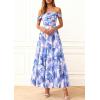 imagePRETTYGARDEN Womens Off Shoulder Maxi Summer Dresses 2026 Elegant Mesh Aline Swing Ruched Flowy Cocktail Wedding Guest DressFloral Blue Pink