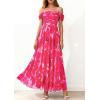imagePRETTYGARDEN Womens Off Shoulder Maxi Summer Dresses 2026 Elegant Mesh Aline Swing Ruched Flowy Cocktail Wedding Guest DressFloral Rose Red