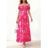 imagePRETTYGARDEN Womens Off Shoulder Maxi Summer Dresses 2026 Elegant Mesh Aline Swing Ruched Flowy Cocktail Wedding Guest DressFloral Rose Red