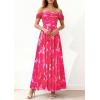 imagePRETTYGARDEN Womens Off Shoulder Maxi Summer Dresses 2026 Elegant Mesh Aline Swing Ruched Flowy Cocktail Wedding Guest DressFloral Rose Red