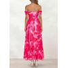 imagePRETTYGARDEN Womens Off Shoulder Maxi Summer Dresses 2026 Elegant Mesh Aline Swing Ruched Flowy Cocktail Wedding Guest DressFloral Rose Red