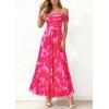 imagePRETTYGARDEN Womens Off Shoulder Maxi Summer Dresses 2026 Elegant Mesh Aline Swing Ruched Flowy Cocktail Wedding Guest DressFloral Rose Red