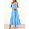 imagePRETTYGARDEN Womens Off Shoulder Maxi Summer Dresses 2026 Elegant Mesh Aline Swing Ruched Flowy Cocktail Wedding Guest DressLight Blue