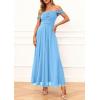 imagePRETTYGARDEN Womens Off Shoulder Maxi Summer Dresses 2026 Elegant Mesh Aline Swing Ruched Flowy Cocktail Wedding Guest DressLight Blue