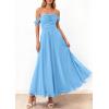 imagePRETTYGARDEN Womens Off Shoulder Maxi Summer Dresses 2026 Elegant Mesh Aline Swing Ruched Flowy Cocktail Wedding Guest DressLight Blue