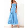 imagePRETTYGARDEN Womens Off Shoulder Maxi Summer Dresses 2026 Elegant Mesh Aline Swing Ruched Flowy Cocktail Wedding Guest DressLight Blue