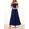 imagePRETTYGARDEN Womens Off Shoulder Maxi Summer Dresses 2026 Elegant Mesh Aline Swing Ruched Flowy Cocktail Wedding Guest DressNavy