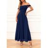 imagePRETTYGARDEN Womens Off Shoulder Maxi Summer Dresses 2026 Elegant Mesh Aline Swing Ruched Flowy Cocktail Wedding Guest DressNavy