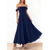 imagePRETTYGARDEN Womens Off Shoulder Maxi Summer Dresses 2026 Elegant Mesh Aline Swing Ruched Flowy Cocktail Wedding Guest DressNavy
