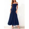 imagePRETTYGARDEN Womens Off Shoulder Maxi Summer Dresses 2026 Elegant Mesh Aline Swing Ruched Flowy Cocktail Wedding Guest DressNavy