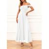 imagePRETTYGARDEN Womens Off Shoulder Maxi Summer Dresses 2026 Elegant Mesh Aline Swing Ruched Flowy Cocktail Wedding Guest DressWhite