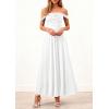 imagePRETTYGARDEN Womens Off Shoulder Maxi Summer Dresses 2026 Elegant Mesh Aline Swing Ruched Flowy Cocktail Wedding Guest DressWhite