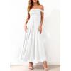 imagePRETTYGARDEN Womens Off Shoulder Maxi Summer Dresses 2026 Elegant Mesh Aline Swing Ruched Flowy Cocktail Wedding Guest DressWhite