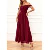 imagePRETTYGARDEN Womens Off Shoulder Maxi Summer Dresses 2026 Elegant Mesh Aline Swing Ruched Flowy Cocktail Wedding Guest DressWine Red