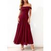imagePRETTYGARDEN Womens Off Shoulder Maxi Summer Dresses 2026 Elegant Mesh Aline Swing Ruched Flowy Cocktail Wedding Guest DressWine Red