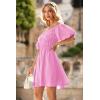 imagePRETTYGARDEN Womens Off The Shoulder Babydoll Dress Short Puff Sleeve Casual A Line Ruffle Summer Dresses Solid PinkSmall