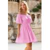 imagePRETTYGARDEN Womens Off The Shoulder Babydoll Dress Short Puff Sleeve Casual A Line Ruffle Summer Dresses Solid PinkSmall