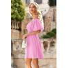 imagePRETTYGARDEN Womens Off The Shoulder Babydoll Dress Short Puff Sleeve Casual A Line Ruffle Summer Dresses Solid PinkSmall