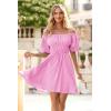 imagePRETTYGARDEN Womens Off The Shoulder Babydoll Dress Short Puff Sleeve Casual A Line Ruffle Summer Dresses Solid PinkSmall