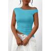 imagePRETTYGARDEN Womens Off The Shoulder Y2K Tops 2026 Summer Sleeveless Asymmetrical Ruched Going Out Tank Top Fashion ClothingAqua Blue