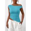 imagePRETTYGARDEN Womens Off The Shoulder Y2K Tops 2026 Summer Sleeveless Asymmetrical Ruched Going Out Tank Top Fashion ClothingAqua Blue