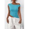 imagePRETTYGARDEN Womens Off The Shoulder Y2K Tops 2026 Summer Sleeveless Asymmetrical Ruched Going Out Tank Top Fashion ClothingAqua Blue