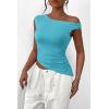 imagePRETTYGARDEN Womens Off The Shoulder Y2K Tops 2026 Summer Sleeveless Asymmetrical Ruched Going Out Tank Top Fashion ClothingAqua Blue
