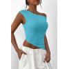 imagePRETTYGARDEN Womens Off The Shoulder Y2K Tops 2026 Summer Sleeveless Asymmetrical Ruched Going Out Tank Top Fashion ClothingAqua Blue