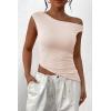 imagePRETTYGARDEN Womens Off The Shoulder Y2K Tops 2026 Summer Sleeveless Asymmetrical Ruched Going Out Tank Top Fashion ClothingBeige