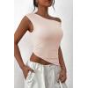 imagePRETTYGARDEN Womens Off The Shoulder Y2K Tops 2026 Summer Sleeveless Asymmetrical Ruched Going Out Tank Top Fashion ClothingBeige