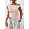 imagePRETTYGARDEN Womens Off The Shoulder Y2K Tops 2026 Summer Sleeveless Asymmetrical Ruched Going Out Tank Top Fashion ClothingBeige