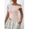 imagePRETTYGARDEN Womens Off The Shoulder Y2K Tops 2026 Summer Sleeveless Asymmetrical Ruched Going Out Tank Top Fashion ClothingBeige