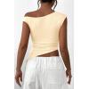 imagePRETTYGARDEN Womens Off The Shoulder Y2K Tops 2026 Summer Sleeveless Asymmetrical Ruched Going Out Tank Top Fashion ClothingBeige Yellow