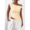 imagePRETTYGARDEN Womens Off The Shoulder Y2K Tops 2026 Summer Sleeveless Asymmetrical Ruched Going Out Tank Top Fashion ClothingBeige Yellow
