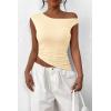 imagePRETTYGARDEN Womens Off The Shoulder Y2K Tops 2026 Summer Sleeveless Asymmetrical Ruched Going Out Tank Top Fashion ClothingBeige Yellow