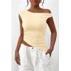 imagePRETTYGARDEN Womens Off The Shoulder Y2K Tops 2026 Summer Sleeveless Asymmetrical Ruched Going Out Tank Top Fashion ClothingBeige Yellow