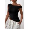 imagePRETTYGARDEN Womens Off The Shoulder Y2K Tops 2026 Summer Sleeveless Asymmetrical Ruched Going Out Tank Top Fashion ClothingBlack
