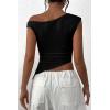 imagePRETTYGARDEN Womens Off The Shoulder Y2K Tops 2026 Summer Sleeveless Asymmetrical Ruched Going Out Tank Top Fashion ClothingBlack