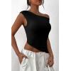 imagePRETTYGARDEN Womens Off The Shoulder Y2K Tops 2026 Summer Sleeveless Asymmetrical Ruched Going Out Tank Top Fashion ClothingBlack